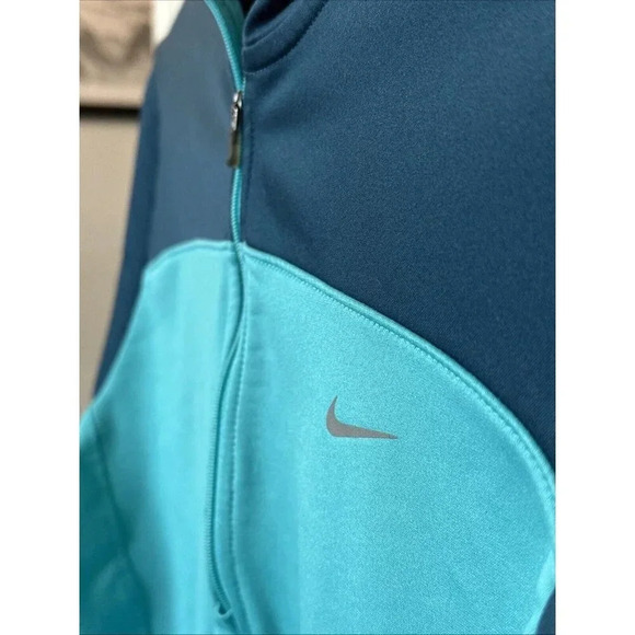 Nike Running Women’s (L) 1/4 Zip Pull Over Dri Fit Teal/Light Green Cap Hoodie - Picture 3 of 16